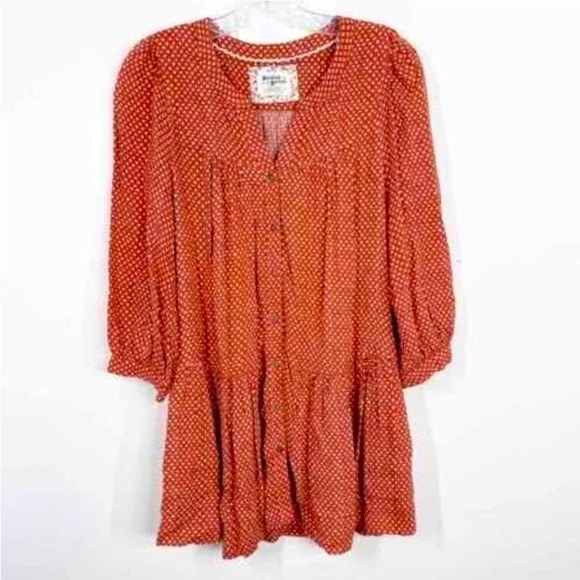Anthro Holding Horses Rust Print Tiered Ruffle Babydoll Peasant Blouse Top - Picture 6 of 10